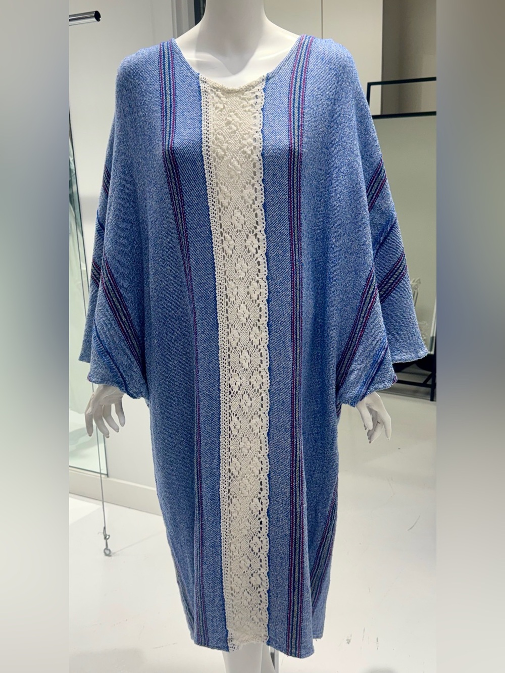 Blue Serape Blanket cover up with crochet on the front one size fits all